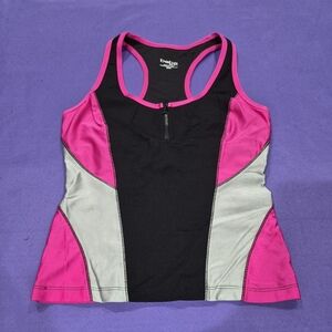 Bebe Sport Logo Black/Grey/Pink Tank w/Shelf Bra - S/M.